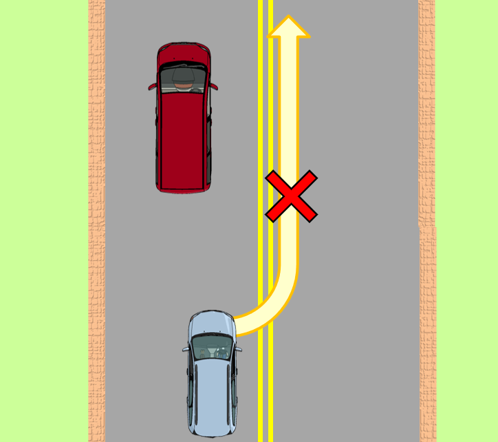 追い越し禁止 いいえ はみ出し追い越し禁止です 交通ルールの再確認 追い越しなどに関するルール編 その45 愛知ペーパードライバースクール